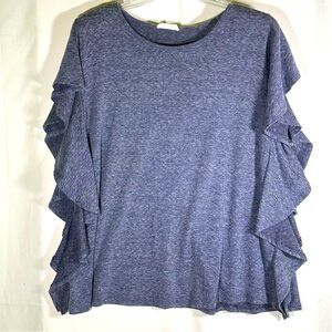 eesome Blue Ruffle Top Lightweight Oversized Sweater Women's size Small Medium
